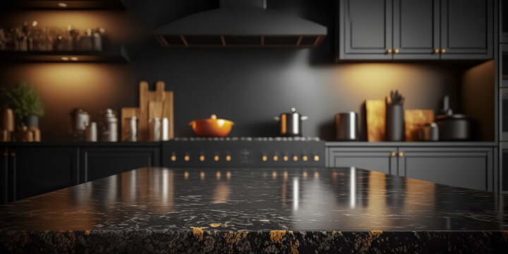 Mặt bàn bếp đá hoa cương đen bóng sang trọng