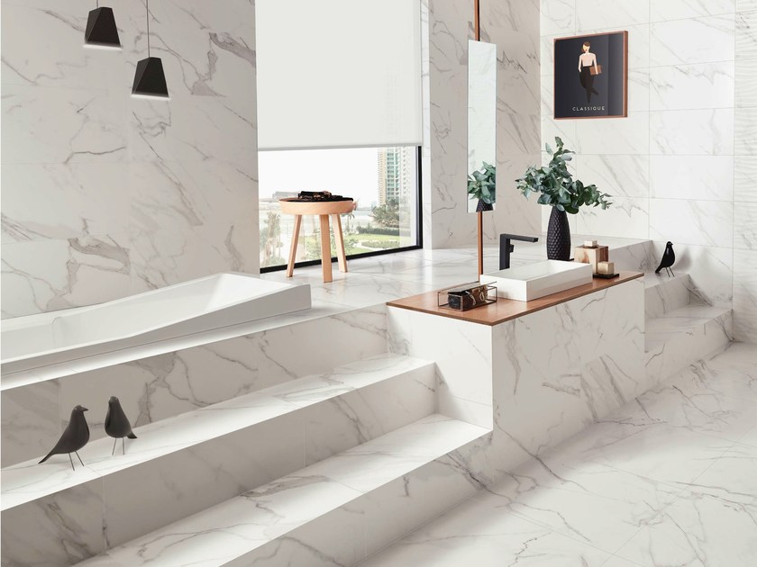Cầu thang đá marble trắng sang trọng